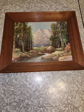 Rustic Brown Framed Mountain Landscape Painting - In Wood Frame
